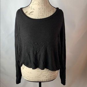 Groceries Black Cropped Slit Back Top